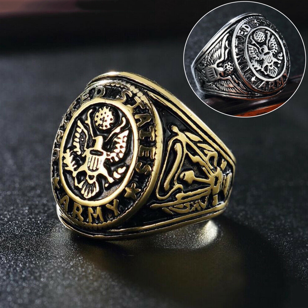 Vintage Emas perak Baja Titanium USA Tentara Burung rajawali Satwa Punk Perhiasan Pria Cincin Rings