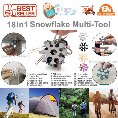 Obeng Kunci Salju 18in1 Obeng Snowflake Multifungsi Stainless Gantungan Kunci Set Camping Snow Flake Outdoor Survive Tools Bottle Opener Screwdriver Babymaniashop