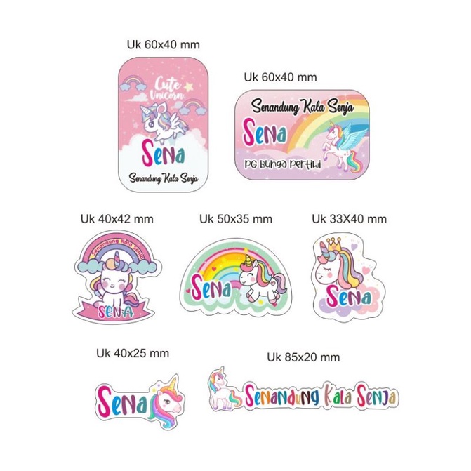 

sticker label nama karakter unicorn