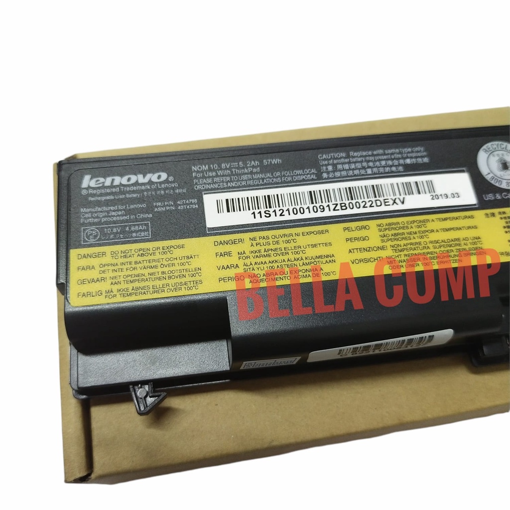 Batre/Baterai Laptop Lenovo ThinkPad T410 T510 T520 W510 E40 E50 E420 E425 E520 E525 L410 L420 L510 L520 L412 L512 SL410 SL510 Voltase : 10.8Volt - 57Wh Kapasitas : 5.2AH / 5200mAh 55+