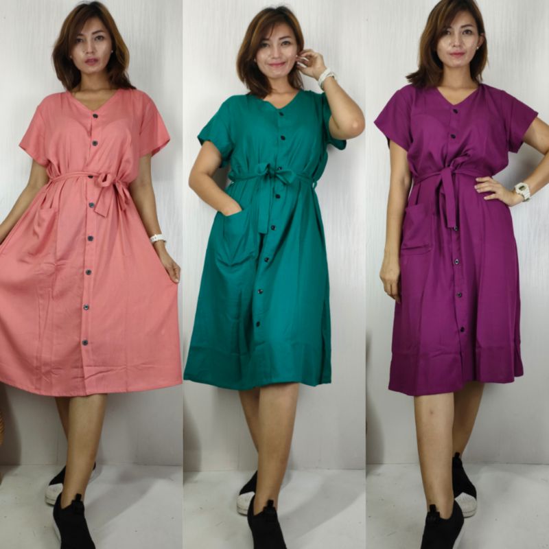 Andrea Dress | Daster Full Kancing Rayon Polos Busui Friendly