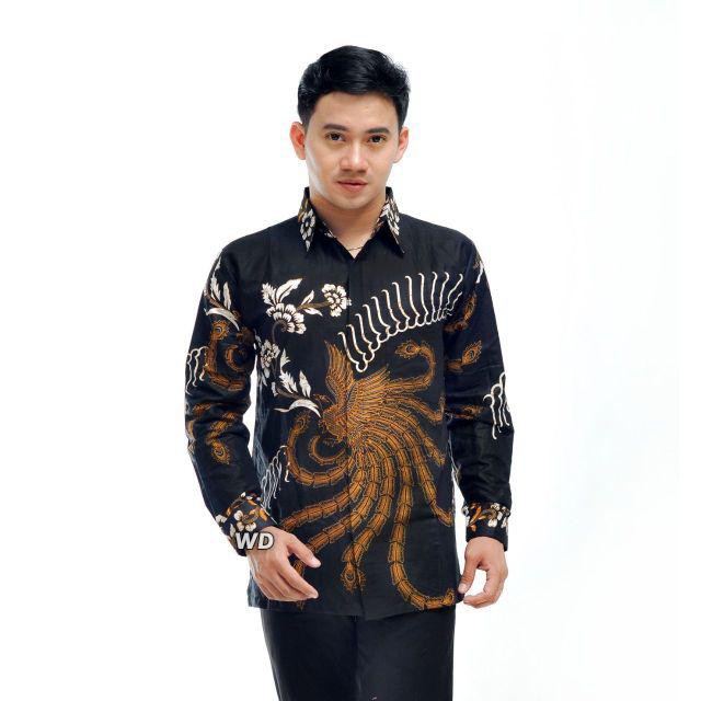 Gurdo Pari Kemeja Batik Pria Reguler Fit Lengan Panjang Modern Ori Dasar Hitam