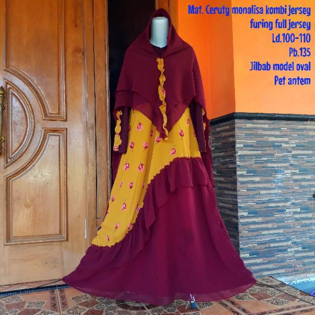 GAMIS CERUTY TULIP Maroon kombi Kuning Gamis Marun