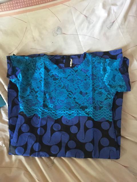 Dress Batik Katun Halus Mix Brokat Monocrome/dress Batik Solo