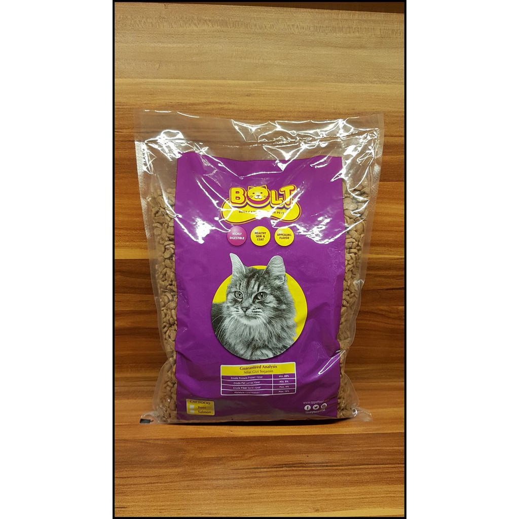 Makanan Kucing / Pakan Kucing Bolt Repack 1Kg Bentuk Ikan