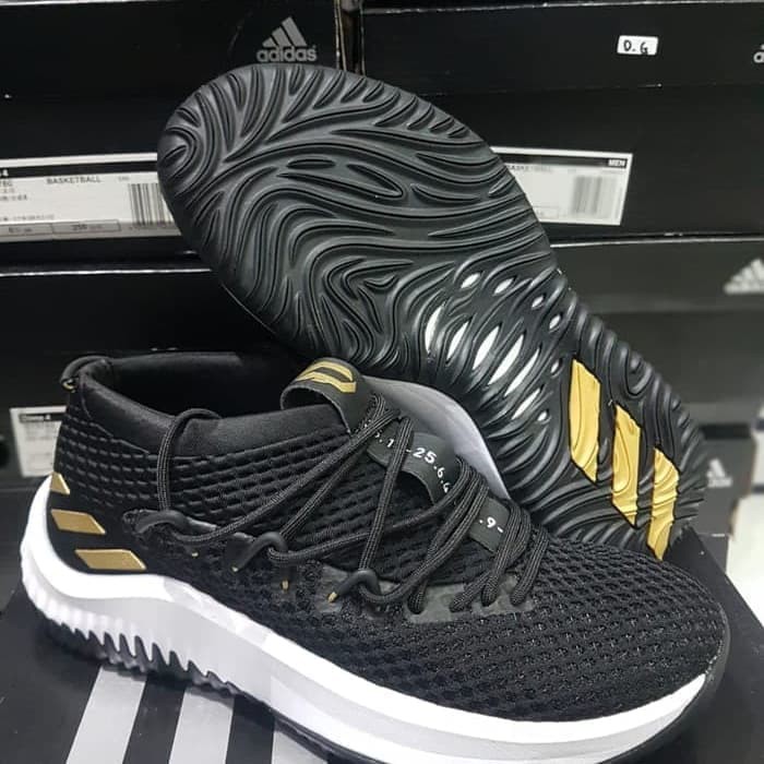CUCI GUDANG sepatu basket adidas dame 4 black white gold