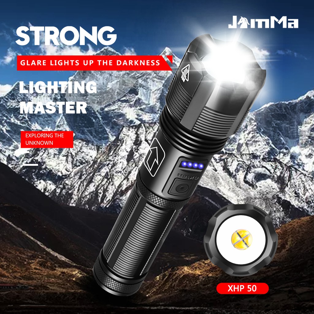 Senter Taktis XHP50 High Lumens Paling Kuat, Isi Ulang