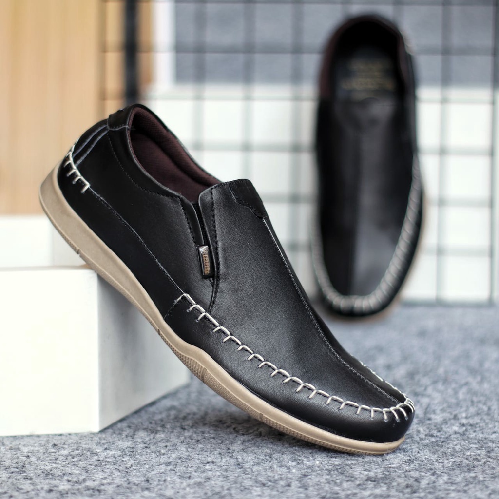 CVNY DIVOC 07 BLACK SLIP ON PRIA KASUAL BS157 BS158 BS159 BS160 BS161 BS16 Slip On Pria Hitam Sepatu