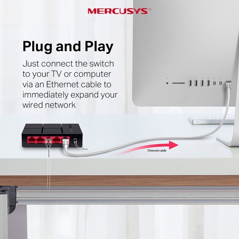 Mercusys MS105G HUB Switch 5-Port 10/100/1000Mbps 5PTOS/RJ45/PLUG and Play Desktop Switch