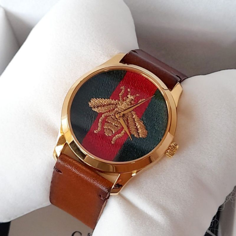 Gucci Watch YA126451A G Timeless Bee Brown Leather Original