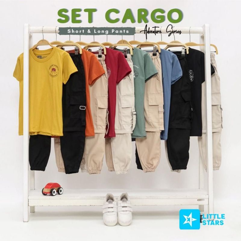 SET CARGO LONG & SHORT PANTS BY LITTLE STARS |  SET CELANA CARGO ANAK
