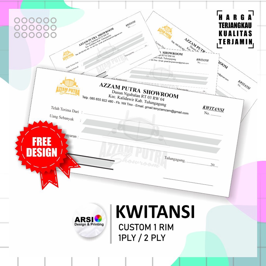 

Custom Cetak Kwitansi 1 RIM UK 1/3 A4/F4 1 PLY / 2 PLY PORTRAIT/LANDSCAPE