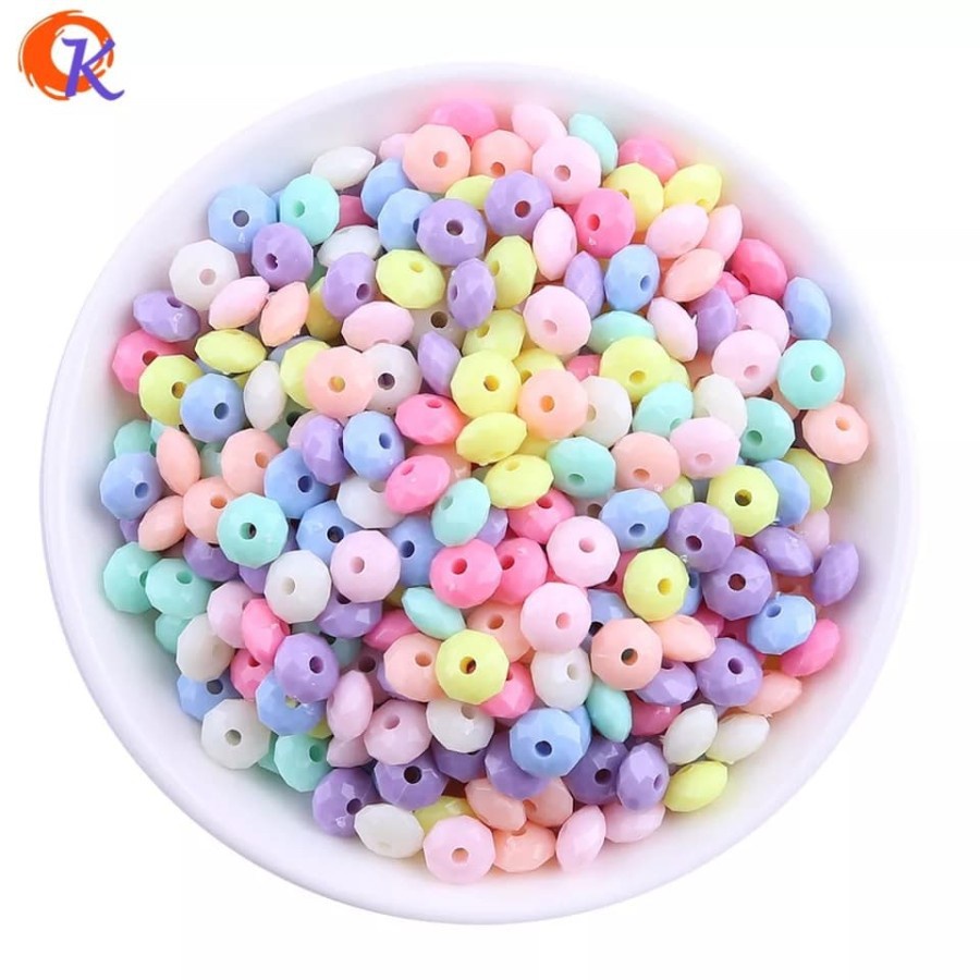 ISI 100PC MANIK MOTE AKRILIK RONDEL PASTEL BAHAN KERAJINAN TANGAN CRAFT DIY