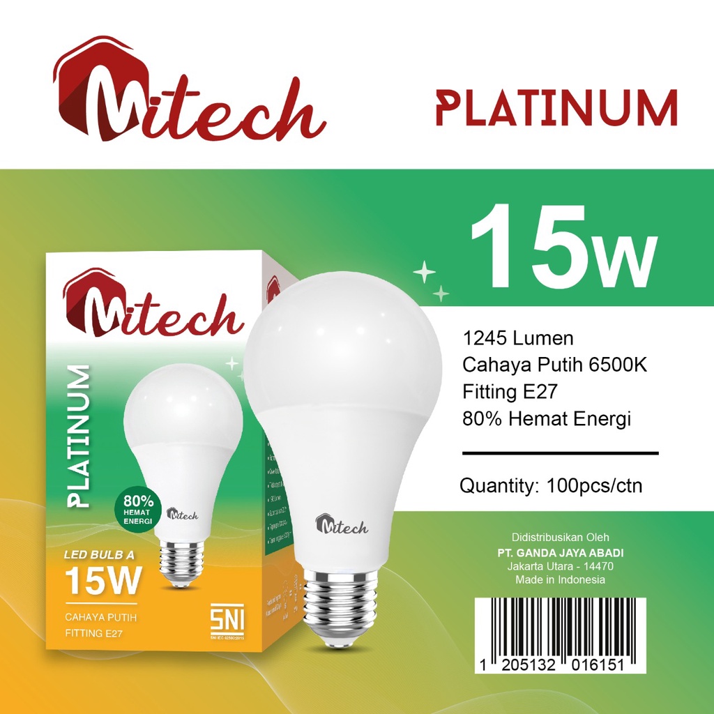 Lampu Led MiTech Platinum 3w 5w 7w 9w 12w 15 w 18Watt 21 Watt 23W Garansi 1Thn