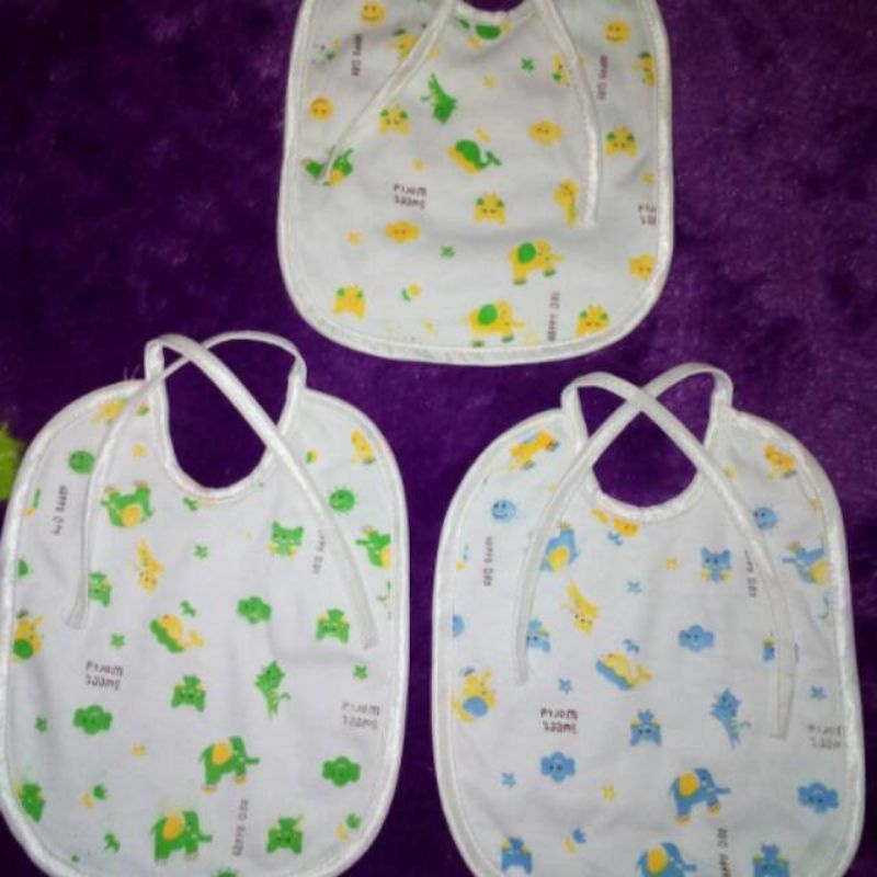 3 pcs slebber celemek alas makan bayi model tali Putih motif