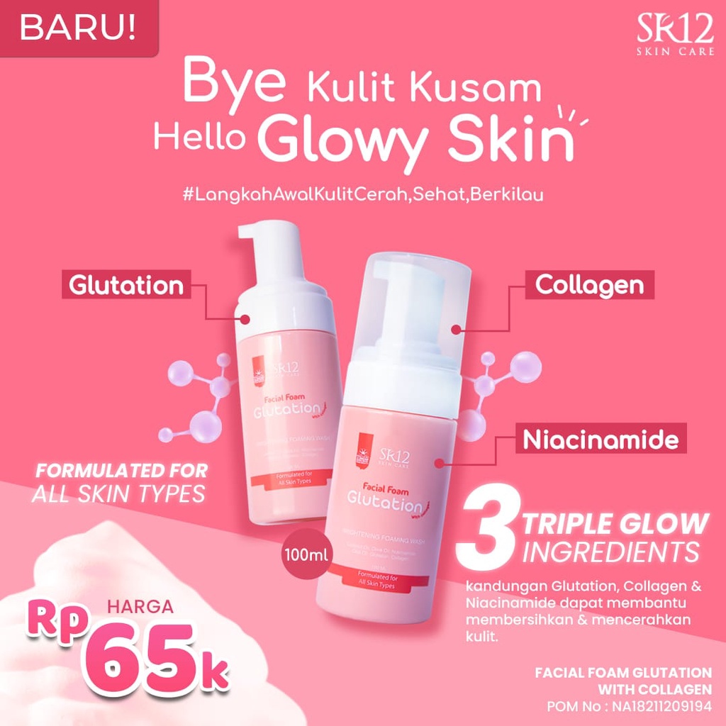 Facial Foam Glutation SR12 With Collagen Niacinamide / Pembersih Wajah / Pembersih MakeUp / Perawatan Wajah SR12 Skincare