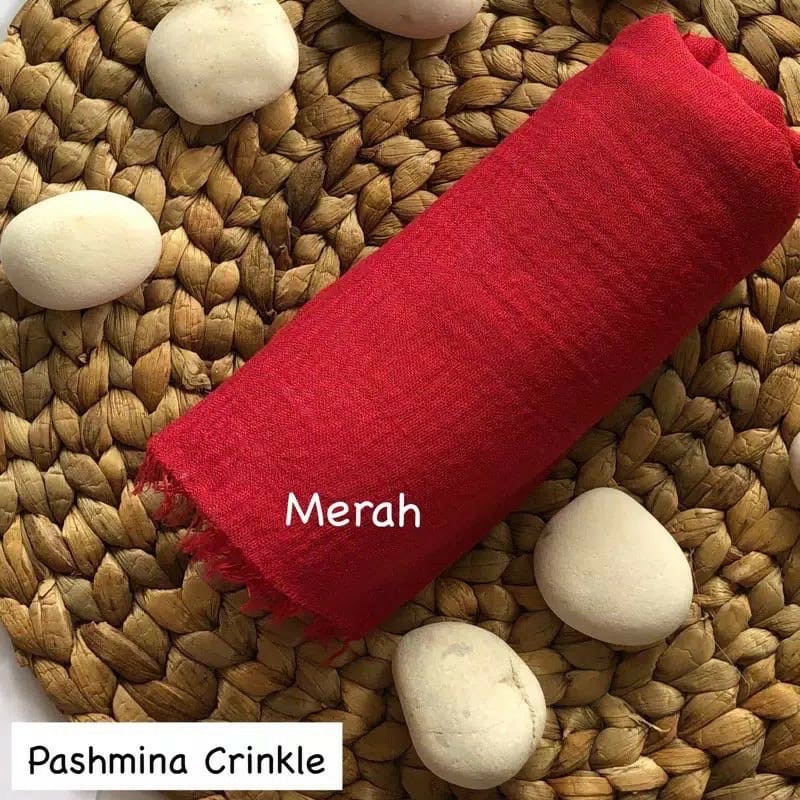 PASHMINA CRINKLE CRIMP COTTON SHAWL HIJAB PASMINA CRINKLE RAWIS  KUSUT Factory Outlet FAME ladyfame-Merah