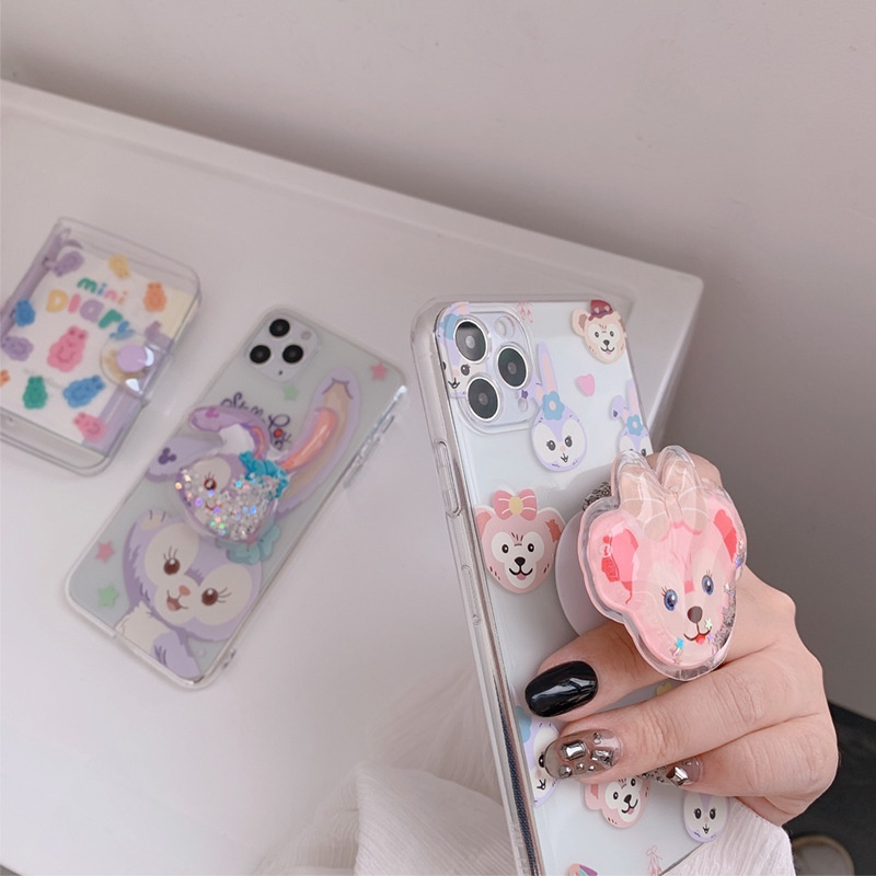 Soft Case Silikon Motif Kelinci Beruang Dengan Holder Untuk iPhone 12 Mini 11 Pro Max X XS XR 7 8 Plus 2020 SE