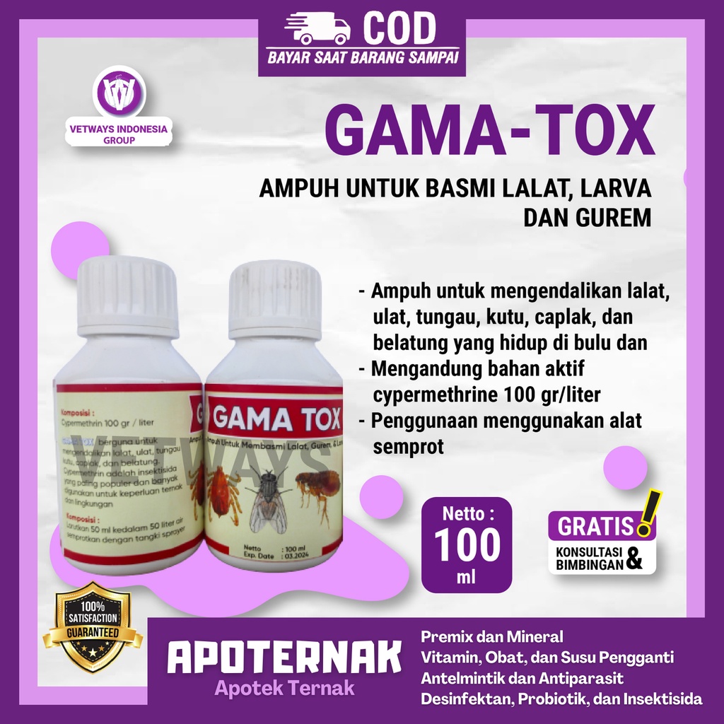 GAMA TOX Racun Lalat Obat lalat Kutu Tungau Caplak Ulat dan Belatung Pada Bulu dan Kulit Ternak aman dijilat | Apoternak