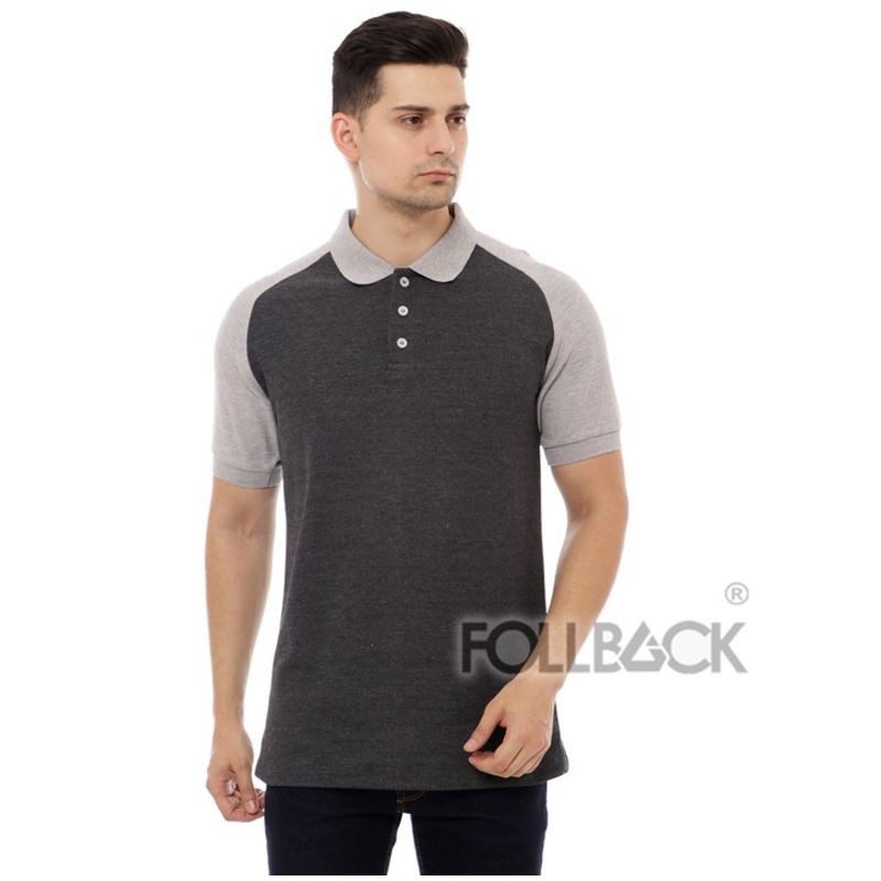 Kaos Polo Pria Raglan Follback Twotone Dark Gray