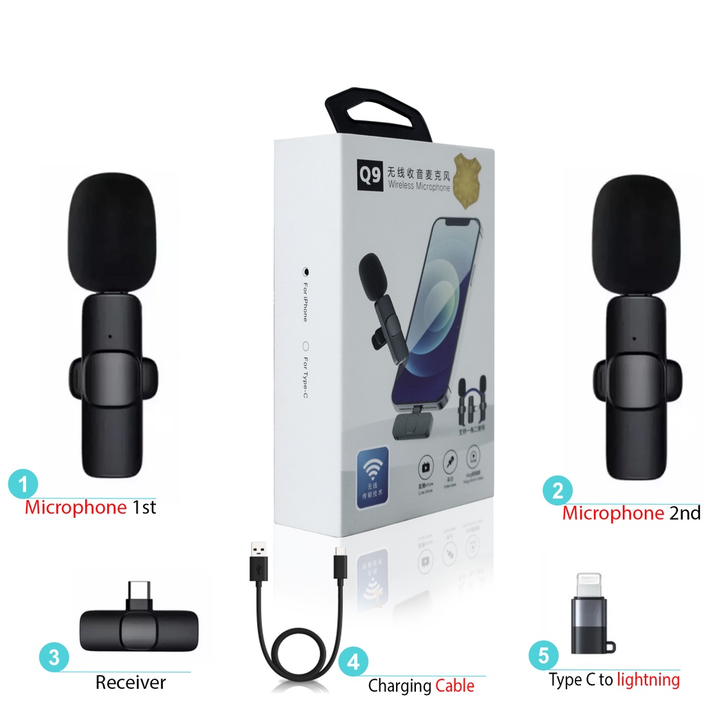 Jual Microphone Wireless Mikropon Bluetooth Clip On HP Vlog Microfon 