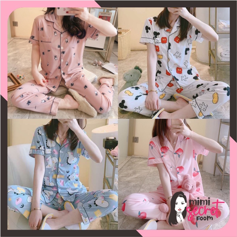 ❤ MIMI ❤ BAJU TIDUR PIYAMA SET KEMEJA CP LENGAN PENDEK CELANA PANJANG IMPORT PREMIUM BANYAK MOTIF