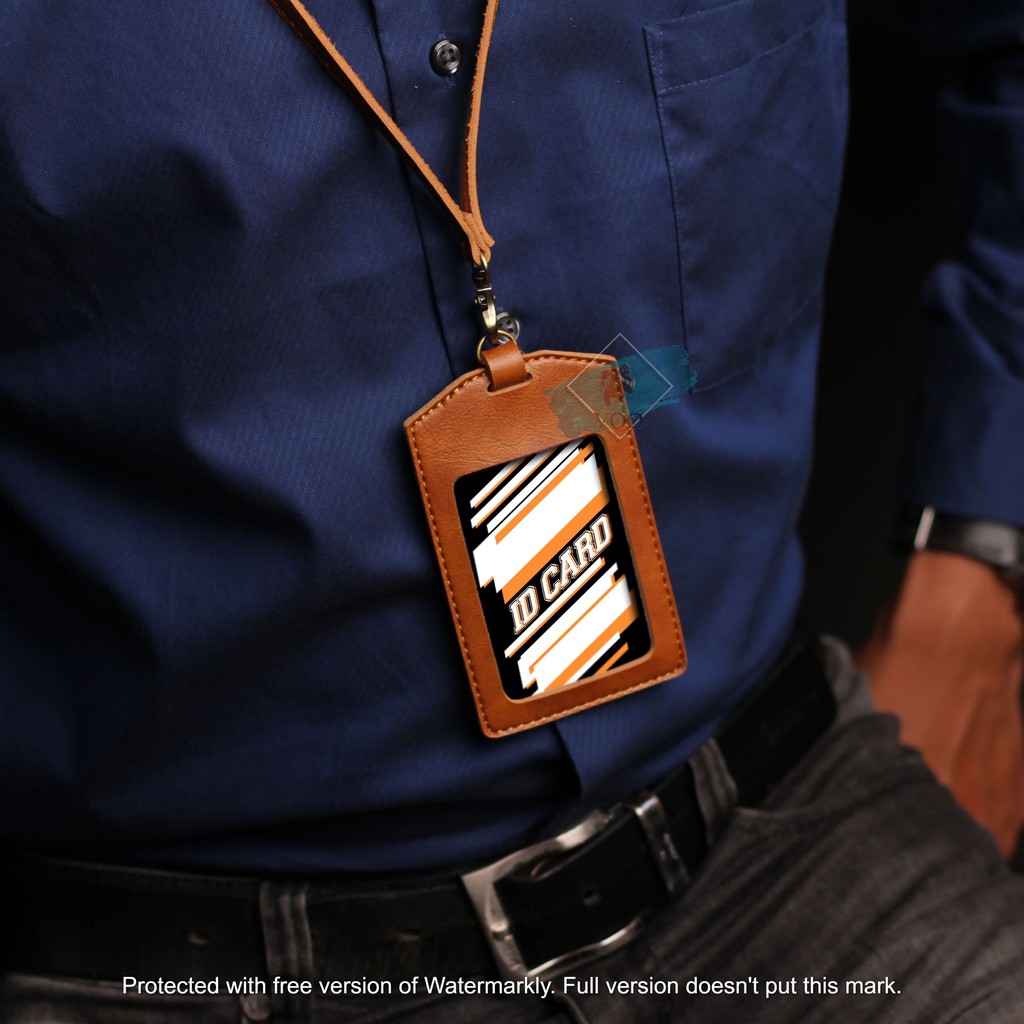 

Name Tag ID Card Holder Patuk COKLAT Kalung Premium ID Badge Leather Clip Gantungan Magnet Identitas