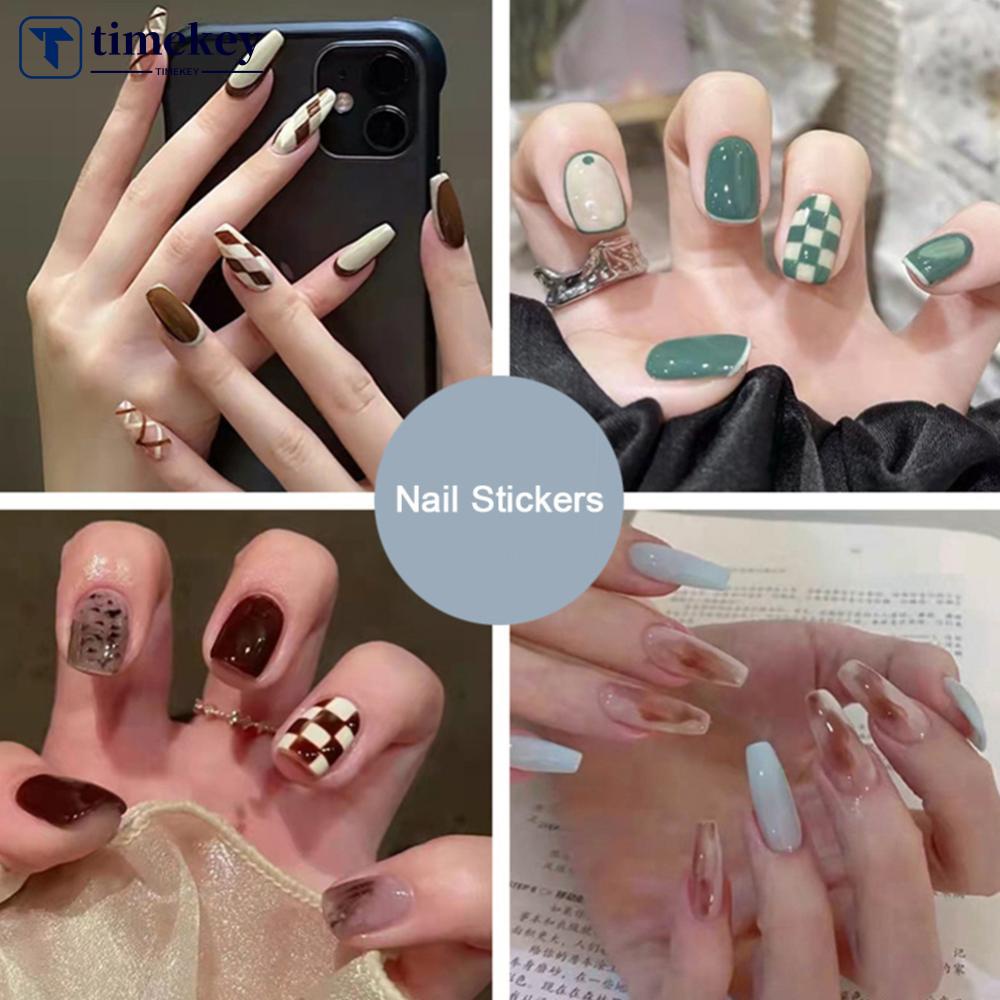 Timekey 24pcs / set Stiker Kuku Palsu Extension Removable Untuk Nail Art A8K9