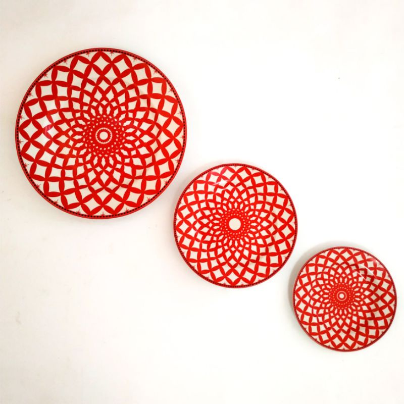Paketan Piring Dekorasi/ Piring Keramik Hias Motif Unik Royal Red