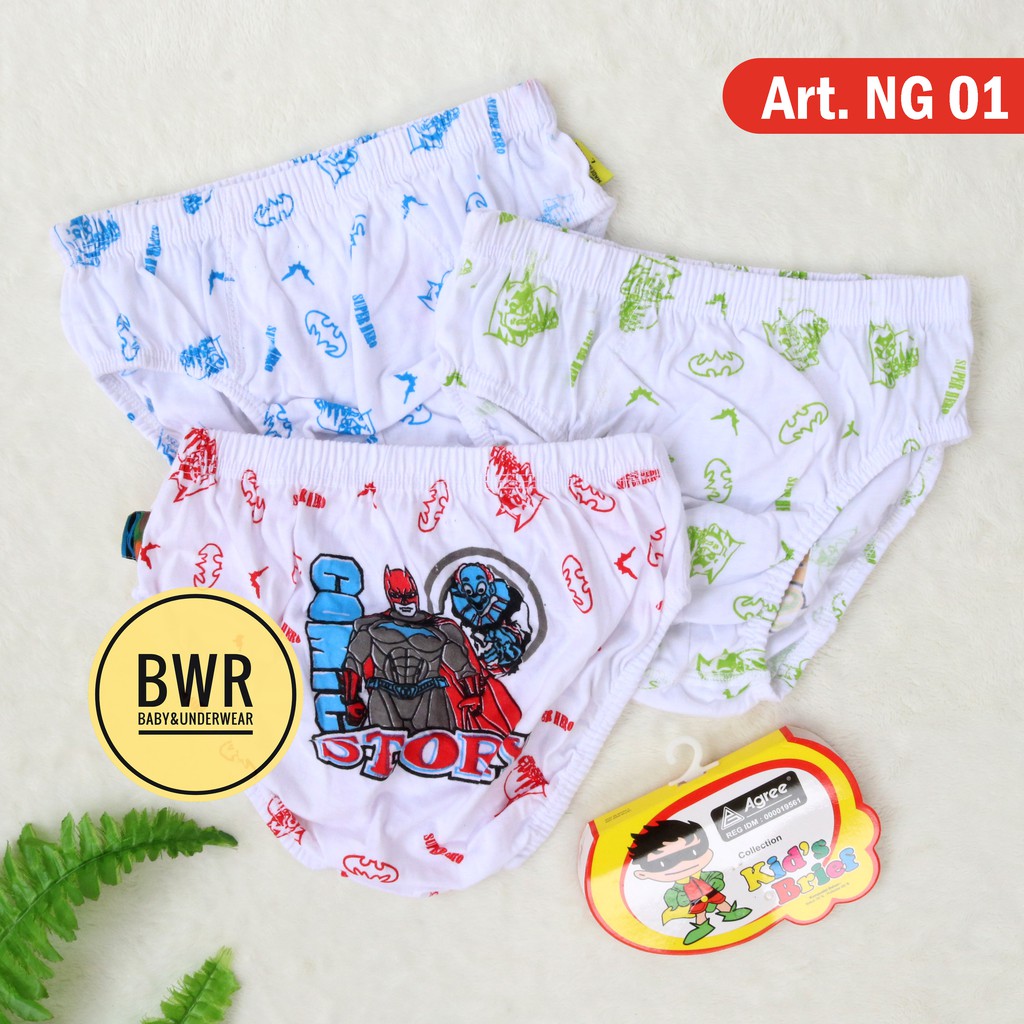 [ 3pc ] CD Agree NG 01 Putih / Celana Dalam Anak Agree Dasar Putih Motif Hero | Bwr