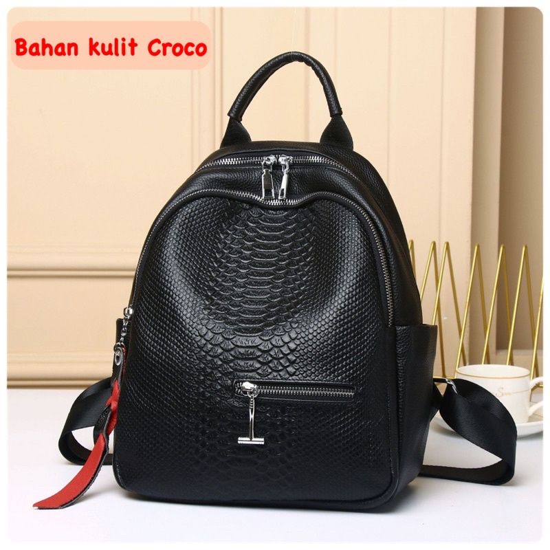 TAS RANSEL WANITA CROCO KULIT IMPORT NEW 3410