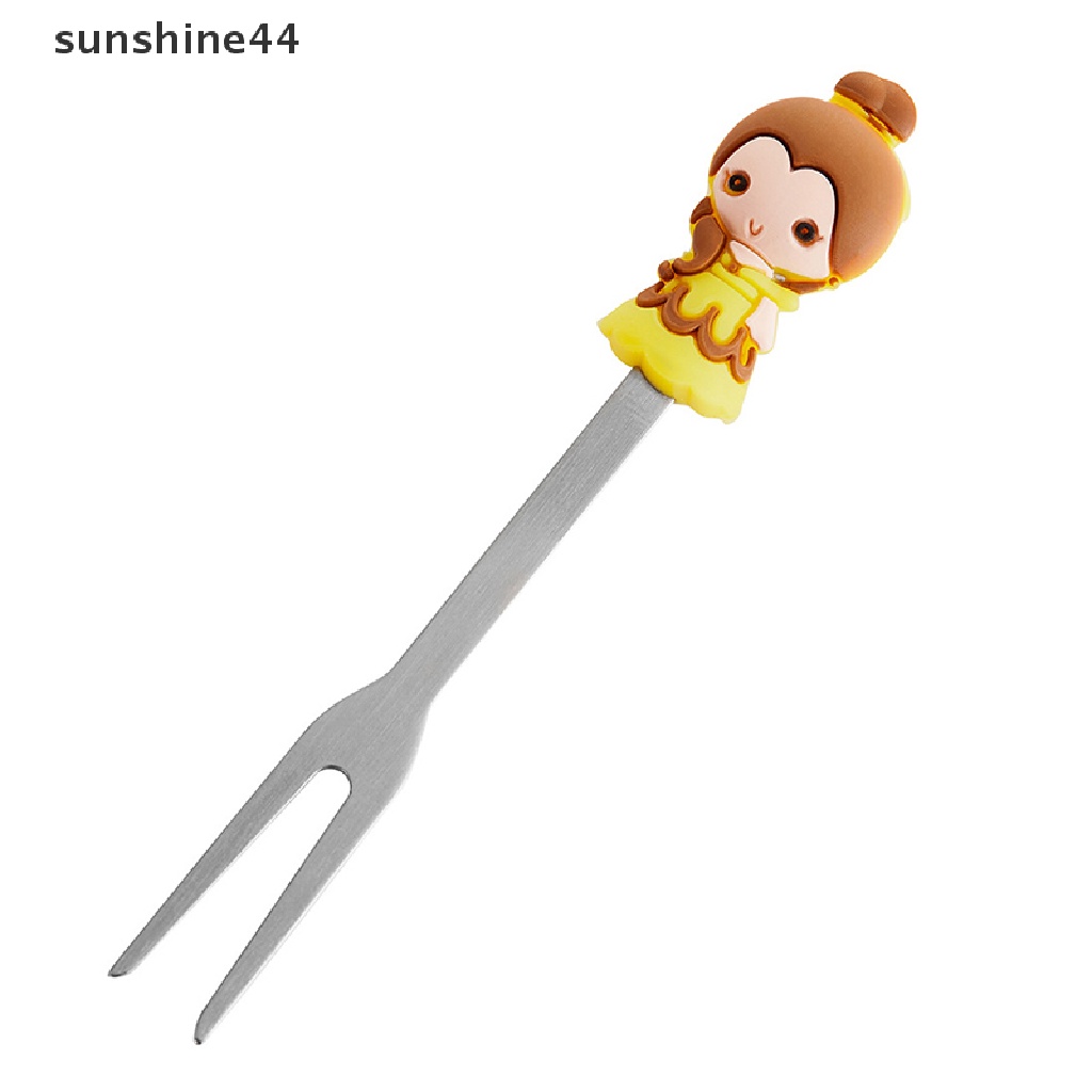 Sunshine 6pcs / set Garpu Buah / Dessert Desain Kartun Princess Bahan Stainless Steel Dengan Holder