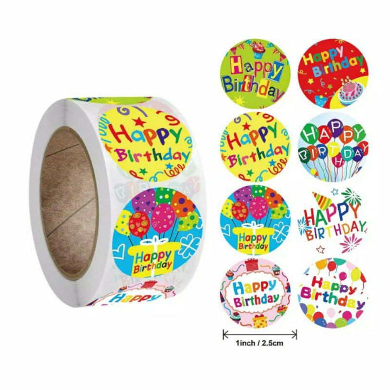 Stiker lebel motif bulat thank you / tempelan stiker tulisan thanks you isi 100 pcs-Happy birthday