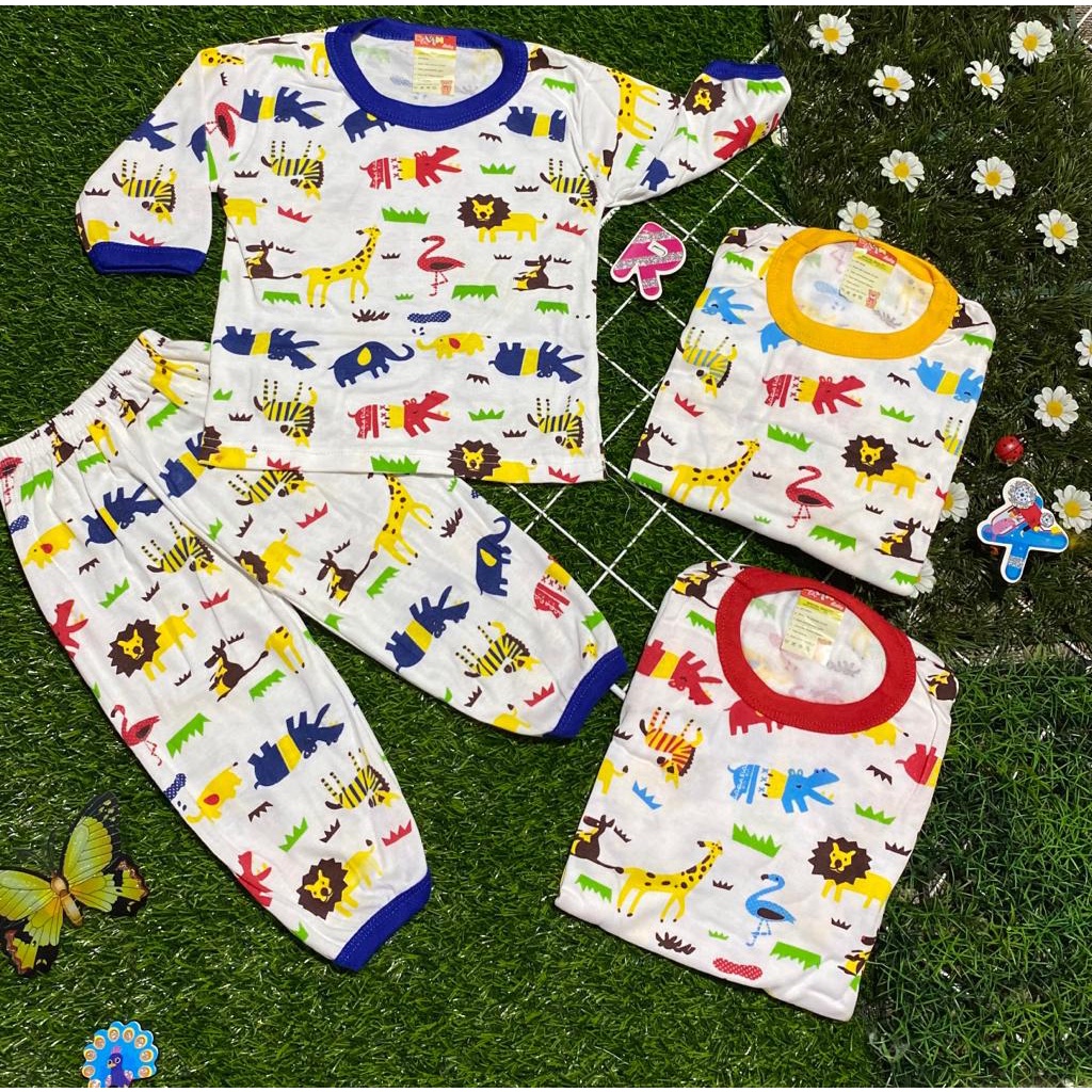 setelan baju bayi lengan panjang laki-laki/perempuan 3-18 bulan motif zoo