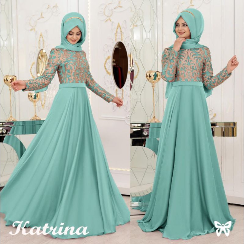 Baju Gamis Muslim Terbaru 2021 Model Baju Pesta Wanita kekinian Bahan Corneli Kekinian gaun brukat