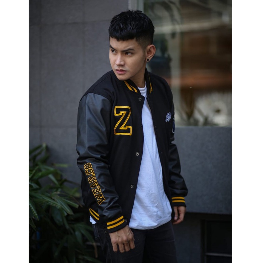 JAKET PRIA - JAKET BOMBER PRIA - JAKET VARSITY - JAKET SALVIO HEXIA-VARSITY PETROL CREAM