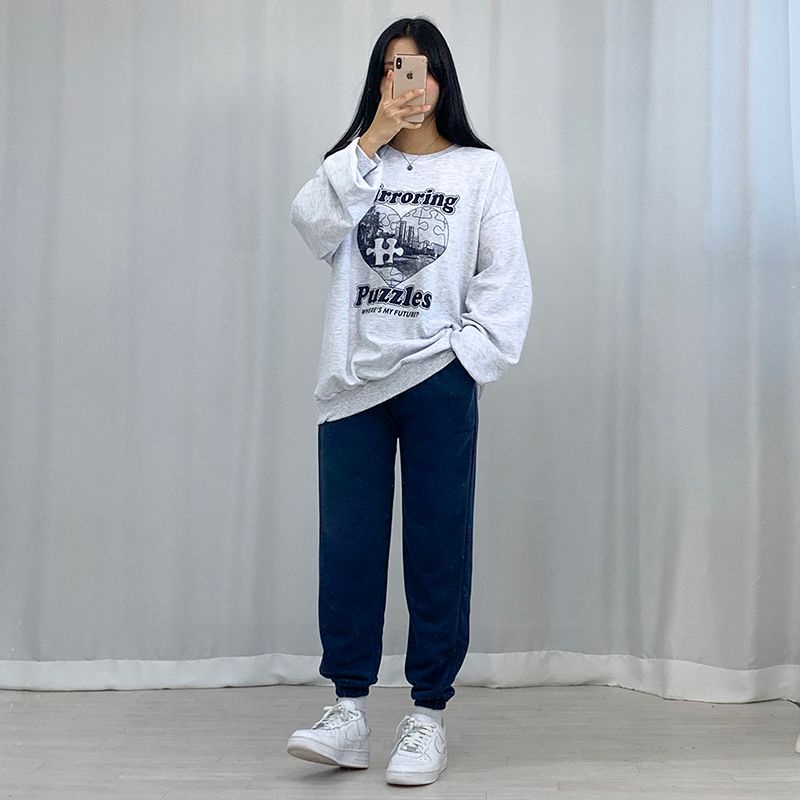 Sweater Switer Crewneck Oversize MIRRORING PUZZLE Pakaian Pria Wanita Fashion Korean Style