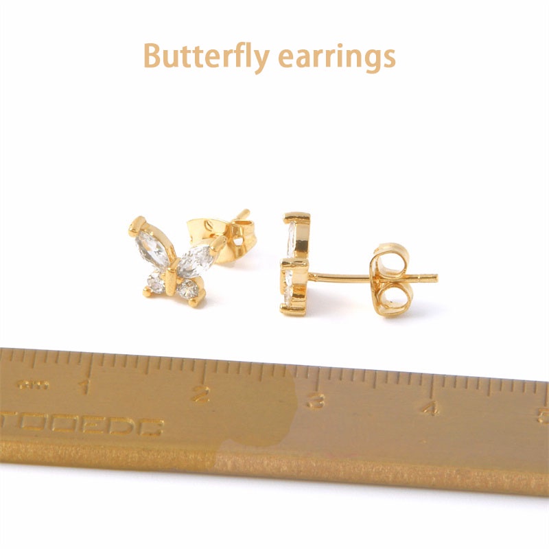 Korea Fashion Micro-Inlaid Zircon Kupu-kupu Anting-Anting Emas Sederhana Temperamen Anting Aksesoris Wanita - olo