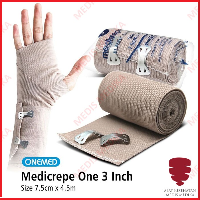 Onemed Elastic Bandage Medicrepe 3&quot; Perban Elastis Alat P3K 7,5cmx4,5m