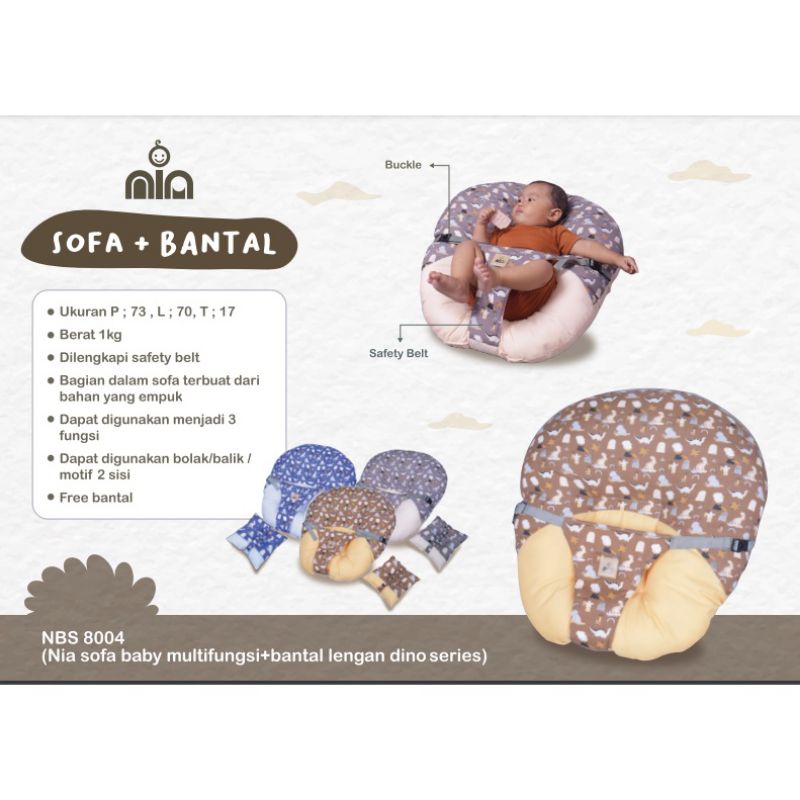 Sofa Bayi Nia Multifunction + Bantal Lengan Dino Series NBS 8001/happy fox/earth series