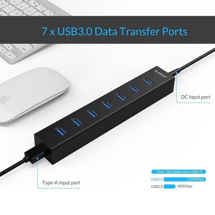 Usb A 3.0 hub orico 7 port 5Gbps adapter for pc aio laptop macbook imac h7013-u3 - Terminal usb3.0 7 slot adaptor H7013u3