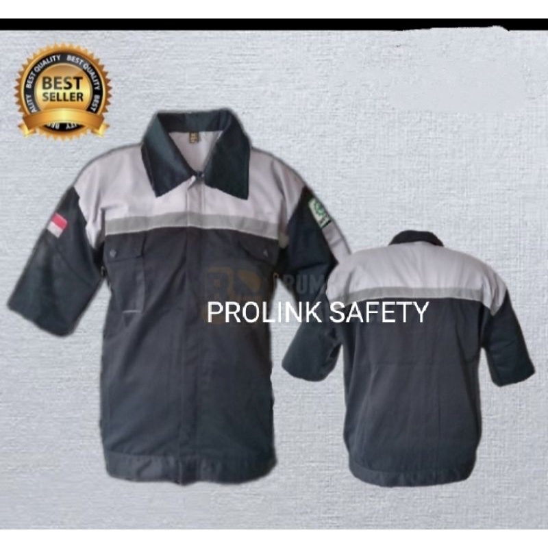 LENGAN PENDEK ABU DONGKER RESLETING SERAGAM SAFETY BERLOGO K3 BENDERA