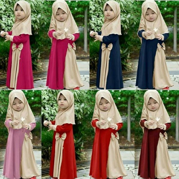 LARIS -      SETELAN GAMIS MUSLIM ANAK 3-4 TAHUN MODEL TERBARU SET KIDS FREE KERUDUNG BAJU PESTA