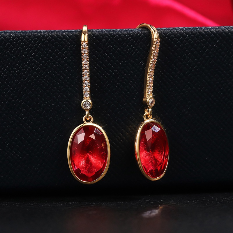 Anting Juntai Bentuk Oval Warna Merah Gaya Retro Vintage Untuk Wanita