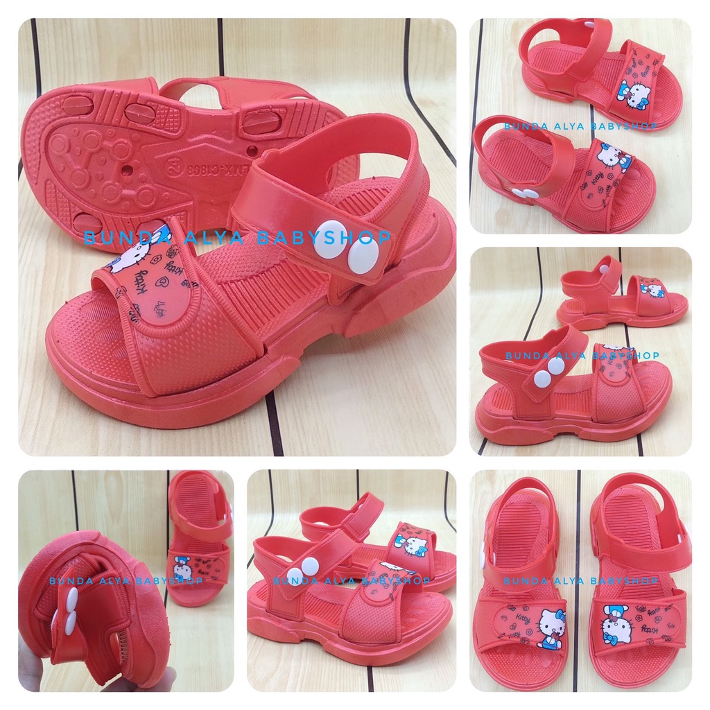 Sendal Anak Perempuan Usia 6 Bulan 1 2 3 4 Tahun Karet Elastis Empuk - Sepatu Sandal Anak Cewek Tali Karet Anti Licin MERAH Size 18 - 29