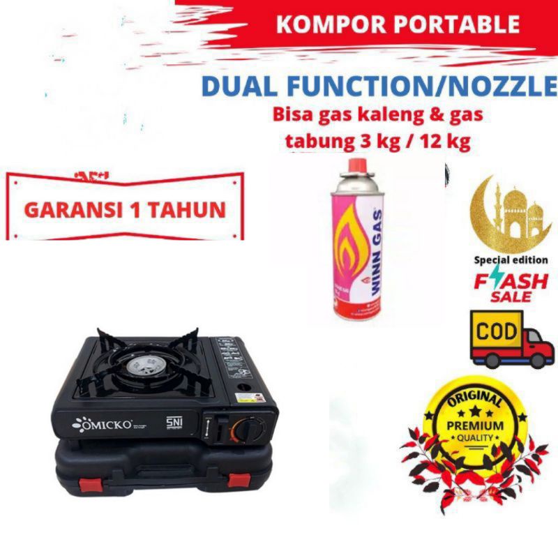 Kompor Portable 2in1 Gas Kaleng dan LPG  Free Koper