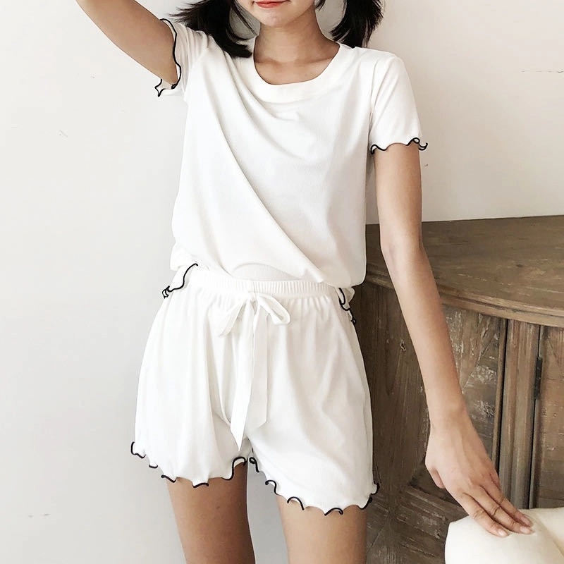 Korean Soft  1 Set Stretch Short-Sleeve Pajamas Satu Set Piyama Wanita C572-5