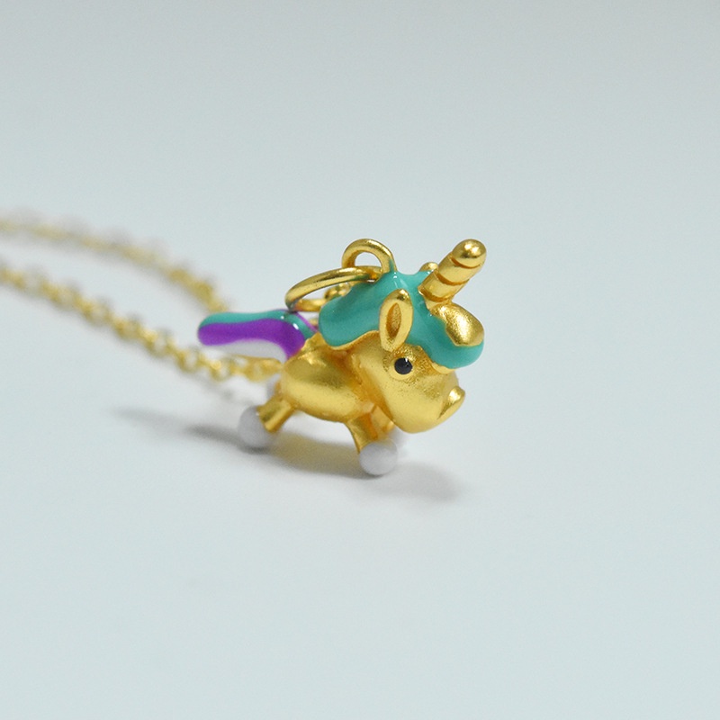 [Ready Stock]Fashion Unique Gold-Plated Colorful Unicorn Pendant Necklace