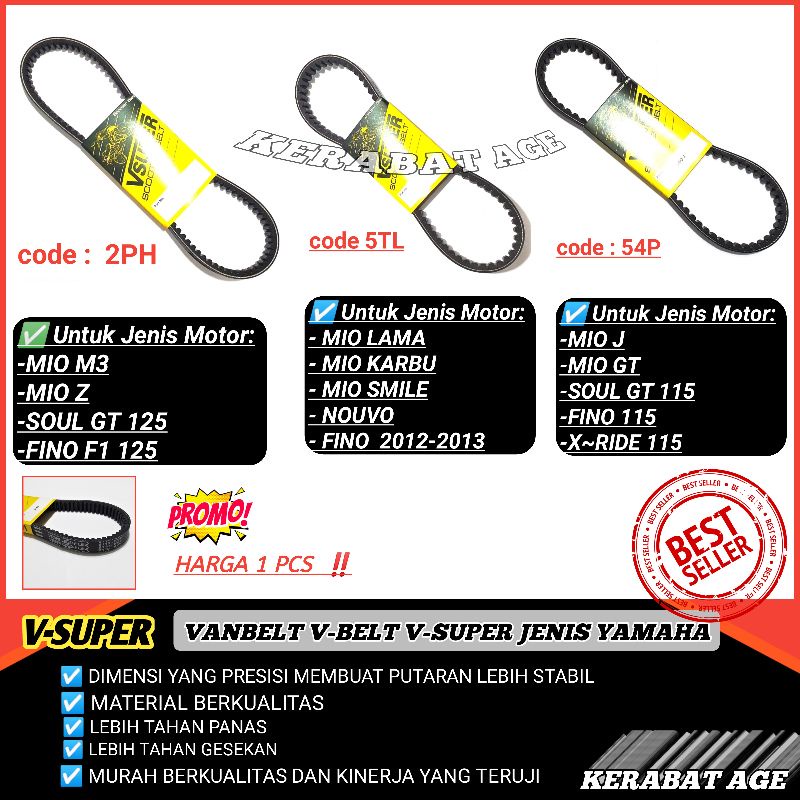 Vanbelt V Belt Mio Sporty J Soul Gt Fino Xride kode 54P &amp; 5TL