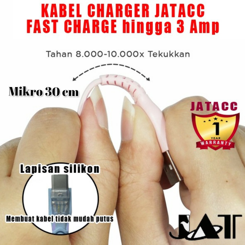 Grosir Kabel Data USB Micro 30 cm merk JAT/ Kabel data untuk hp android type Mikro 30 cm/ Produsen Kabel data Murah/ Kabel data Fast Charging Type Mikro 30 cm